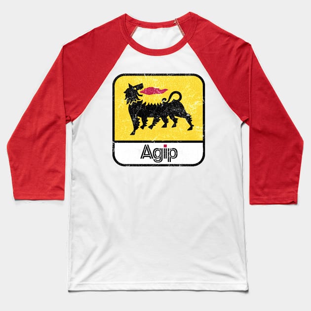 AGIP Azienda Generale Italiana Petroli / Faded Vintage Style Baseball T-Shirt by CultOfRomance